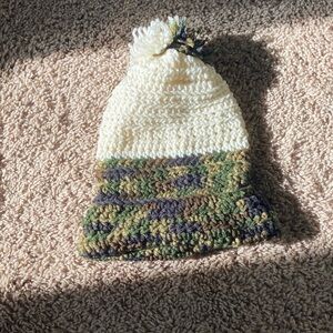 Cozy Knit Kids Beanie - Cream and Green